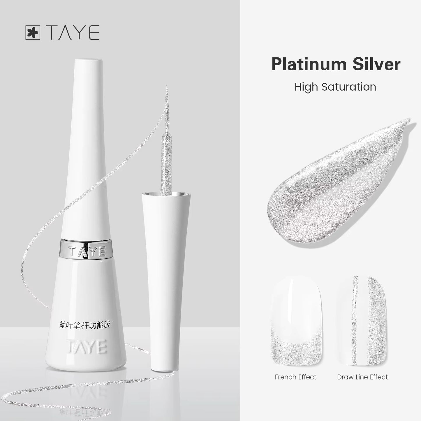 TAYE Metallic Mirror Silver UV Liner Gel Nail Polish
