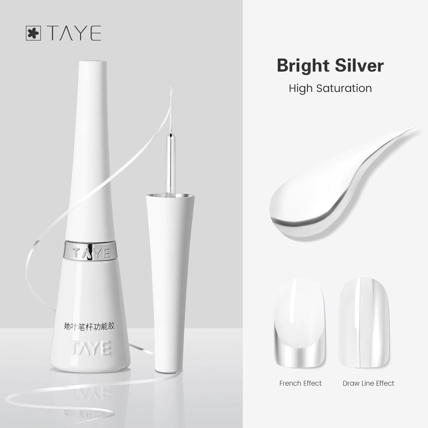 TAYE Metallic Mirror Silver UV Liner Gel Nail Polish